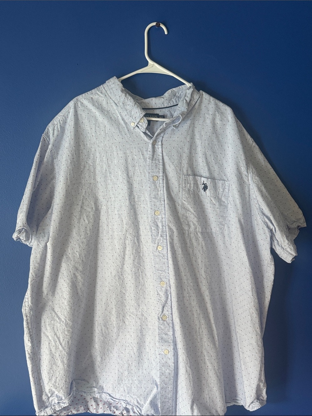 U.S. Polo Assn. Light Blue Short-Sleeve Button-Up Shirt with Subtle Dot Print